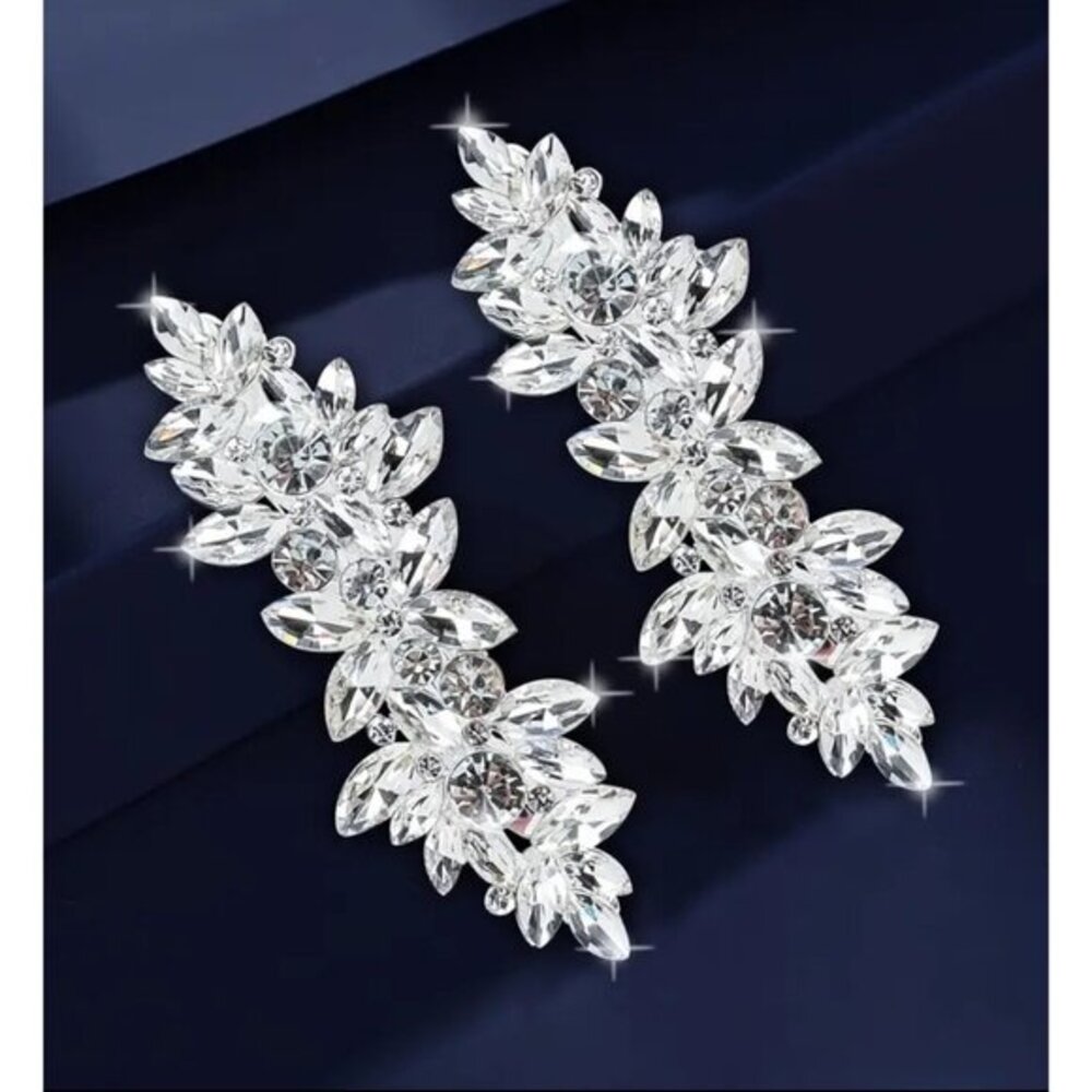 2 pc Elegant Crystal Bridal Hair Clip Shrapnel Glittery Leaf Design